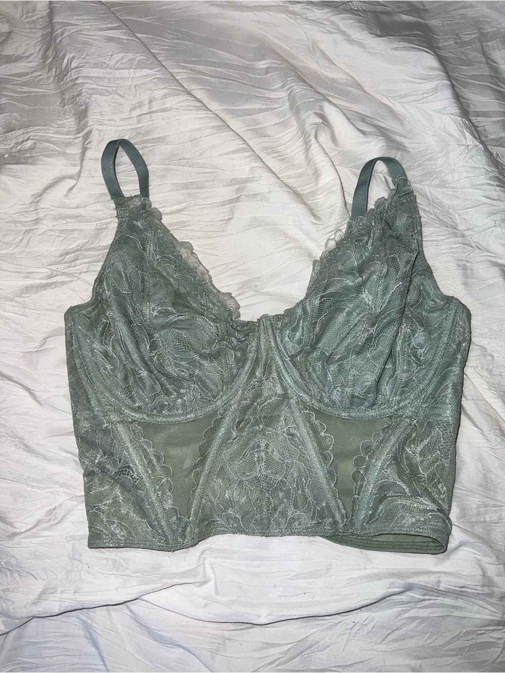 Hollister Lace Longline Bralette in Sage Green